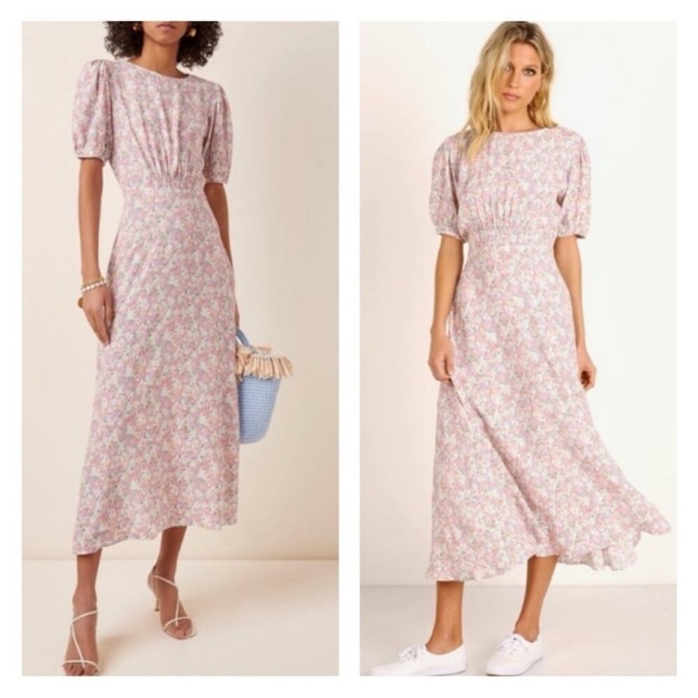 FAITHFULL THE BRAND BELINE DRESS VIONETTE FLORAL FAIRY WHIMSICAL 4 PUFF SLEEVES